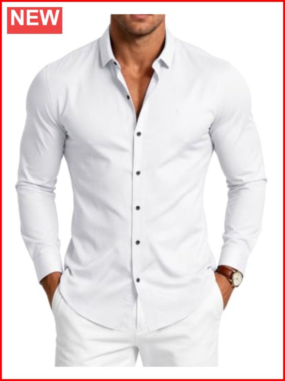 Mens Slim Fit Wrinkle Free Long Sleeve Dress Shirt Button Down